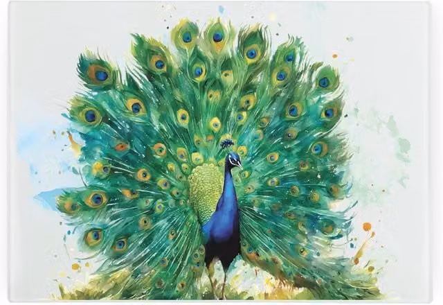 Purely Home Peacock Small Rectangular Green Glass Worktop Saver Chopping Board