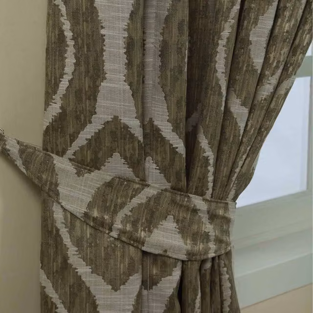 Homescapes Ikat Jacquard Curtain Tie Back Pair in Green, Grey and Silver