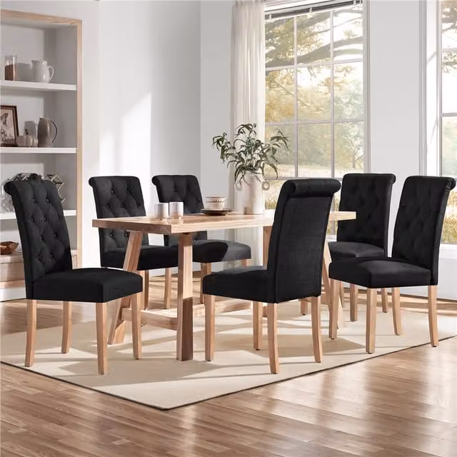 Yaheetech Set of 2 Classic Padded High Back Dining Chairs in Black Fabric with Wood Upholstered Frame