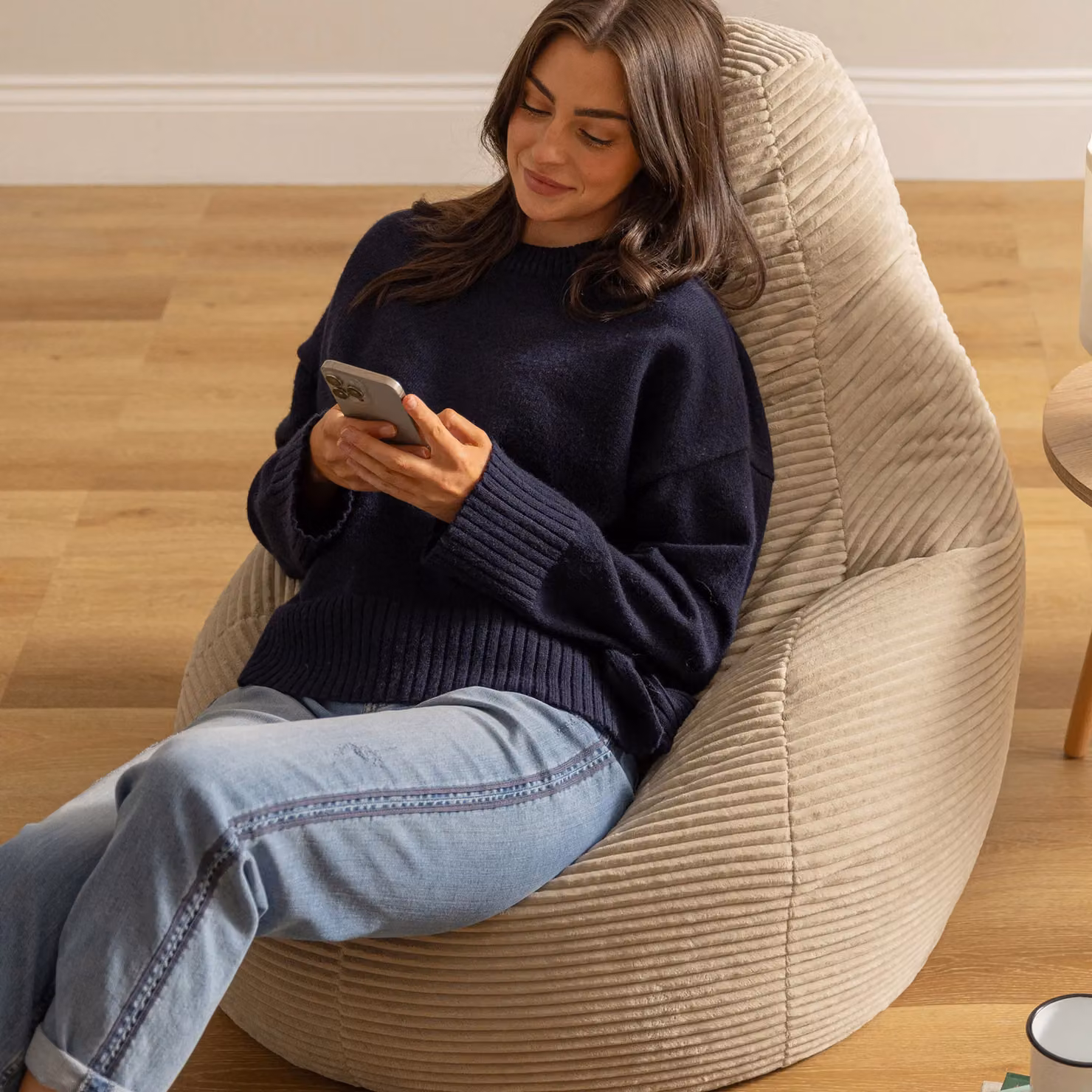 ICON Dalton Medium Corduroy Recliner Bean Bag in Beige – 3