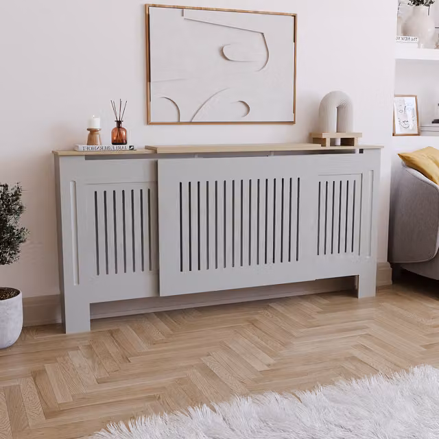 Vida Designs Modern Wall Mounted Radiator Cover in Matt Grey, Width: 140 cm