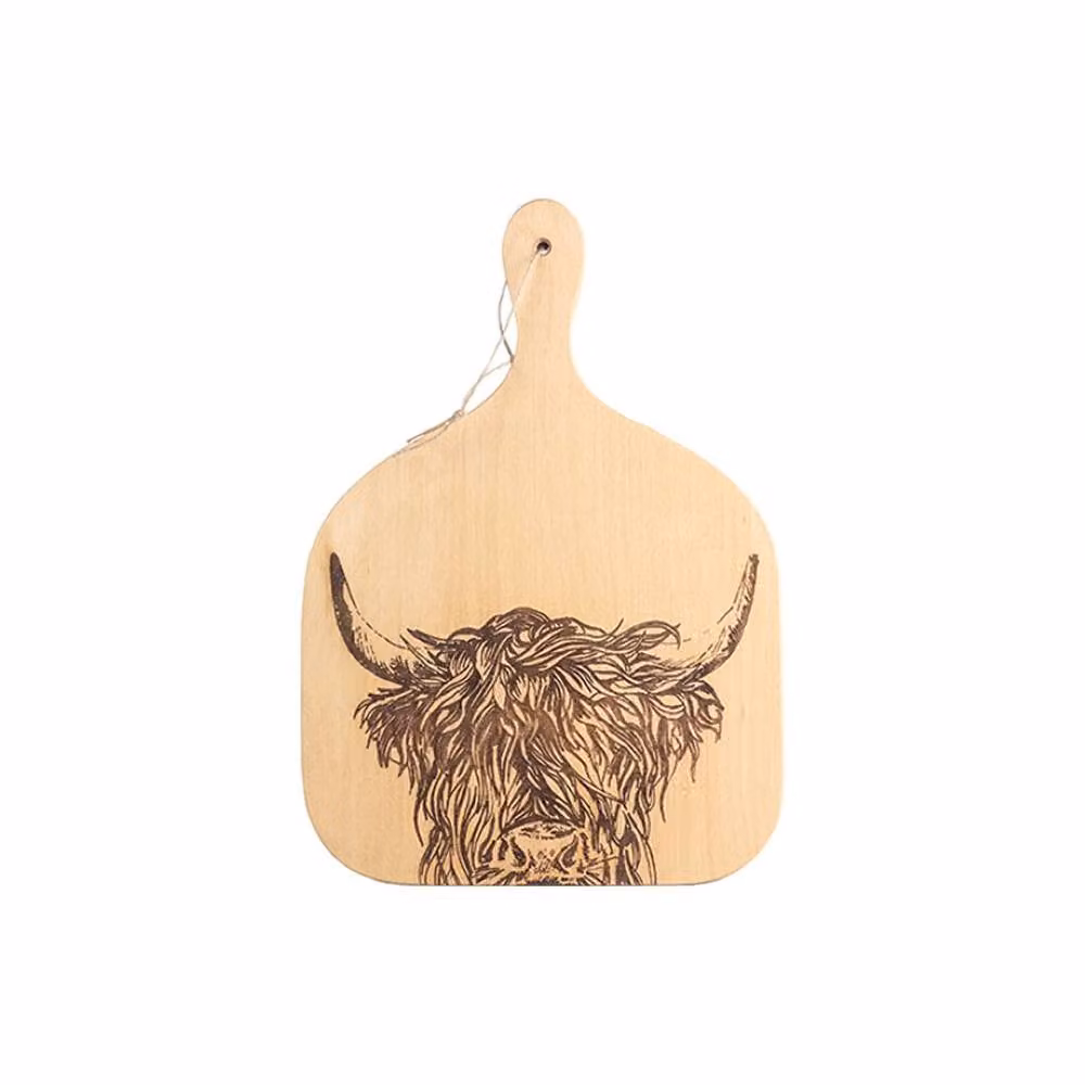 Selbrae House Highland Cow Beech Wood Hanging Paddle in Natural Beige and Brown – 2