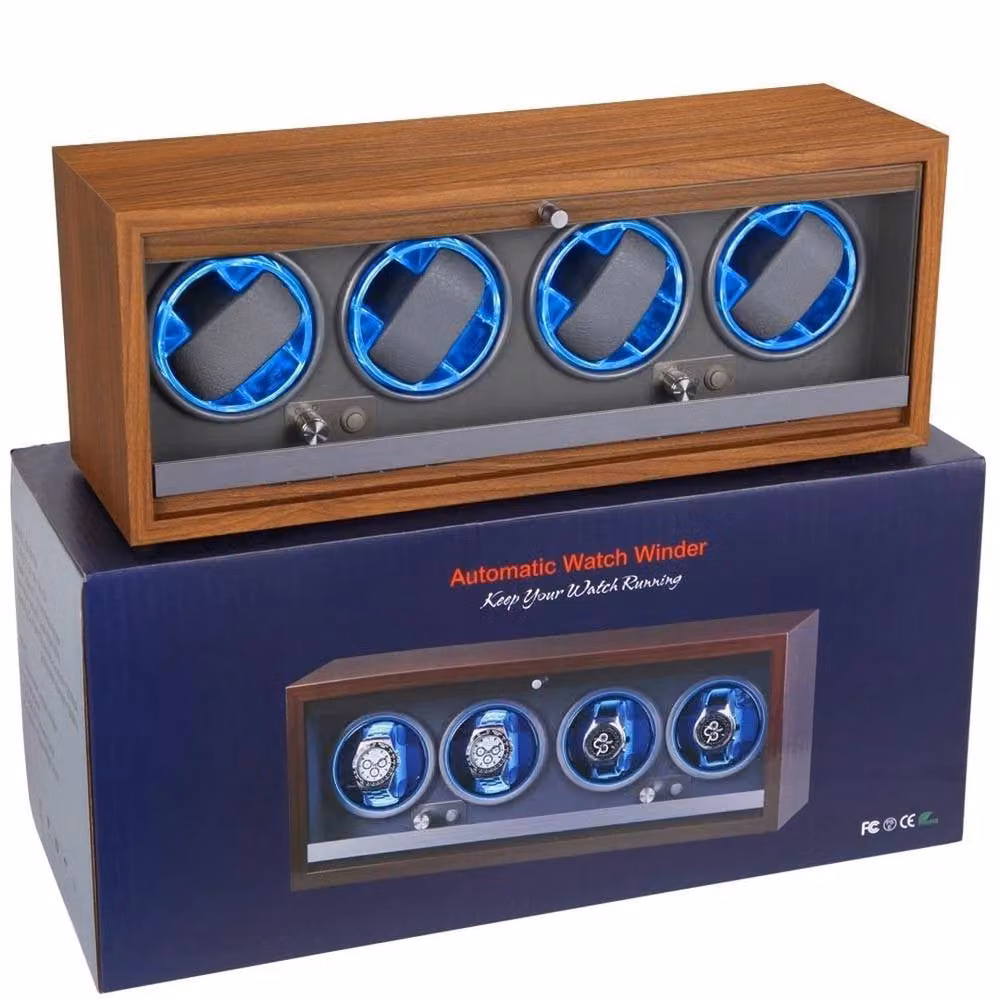 FLAVORA Automatic Watch Winder 4 Slot Display Box in Brown – 3