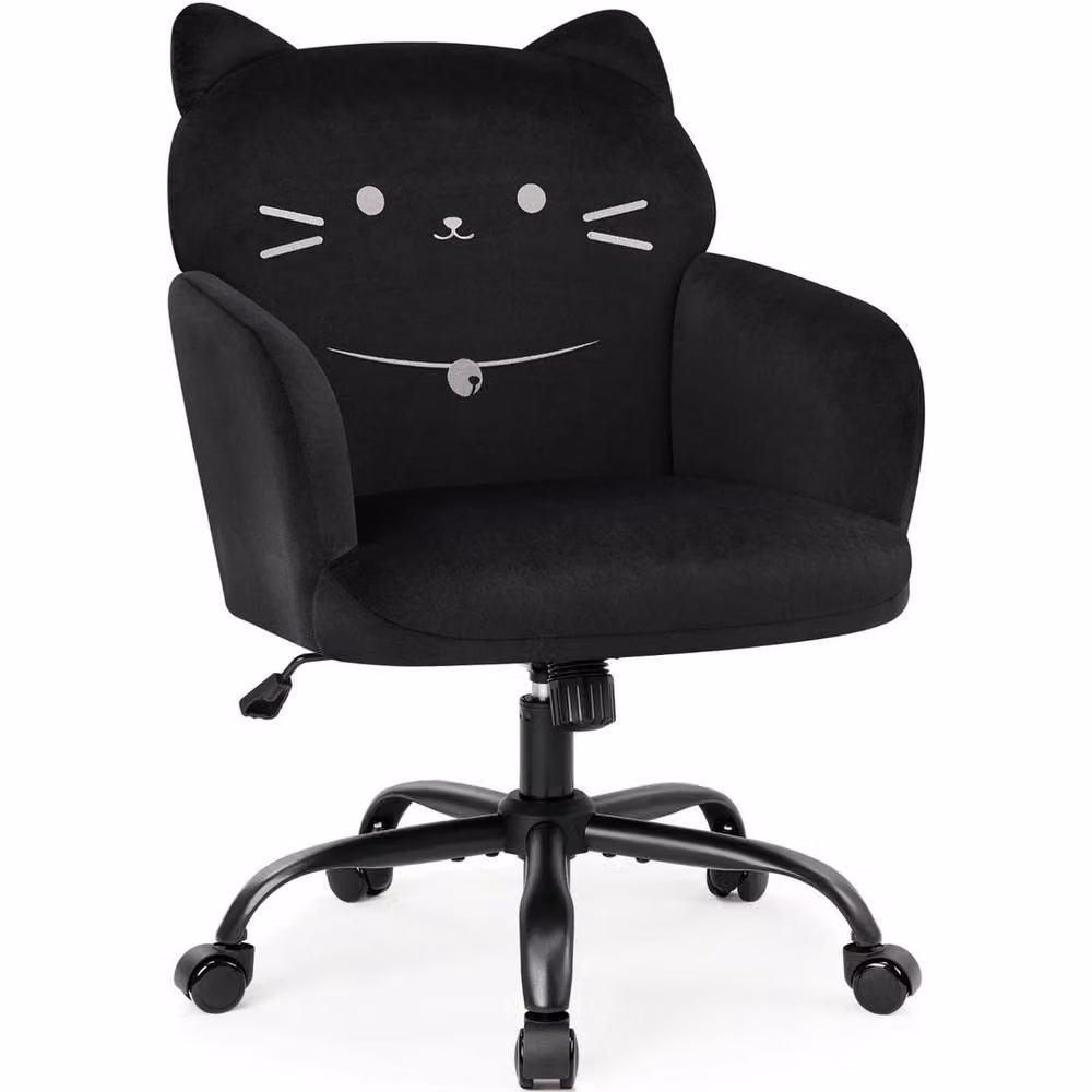 FORGEVIO Black Ergonomic Cat Accent Chair with 360 Degree Swivel and Fabric Upholstery – 3