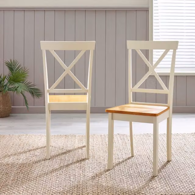 Furniturebox UK Padstow Round Extending Dining Table and 6 Millford Chairs in Brown and White Rubberwood
