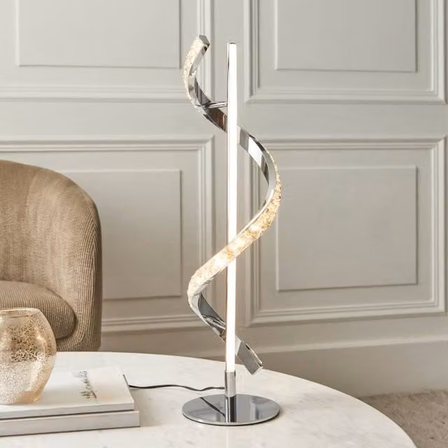 Pagazzi Design Hyde LED Table Lamp in Chrome and Crystal, Silver