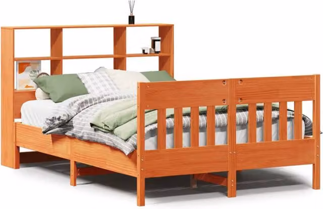 Berkfield Home King Size Solid Wood Pine Bed Frame in Waxed Brown, W/D/H: 150 x 200 cm