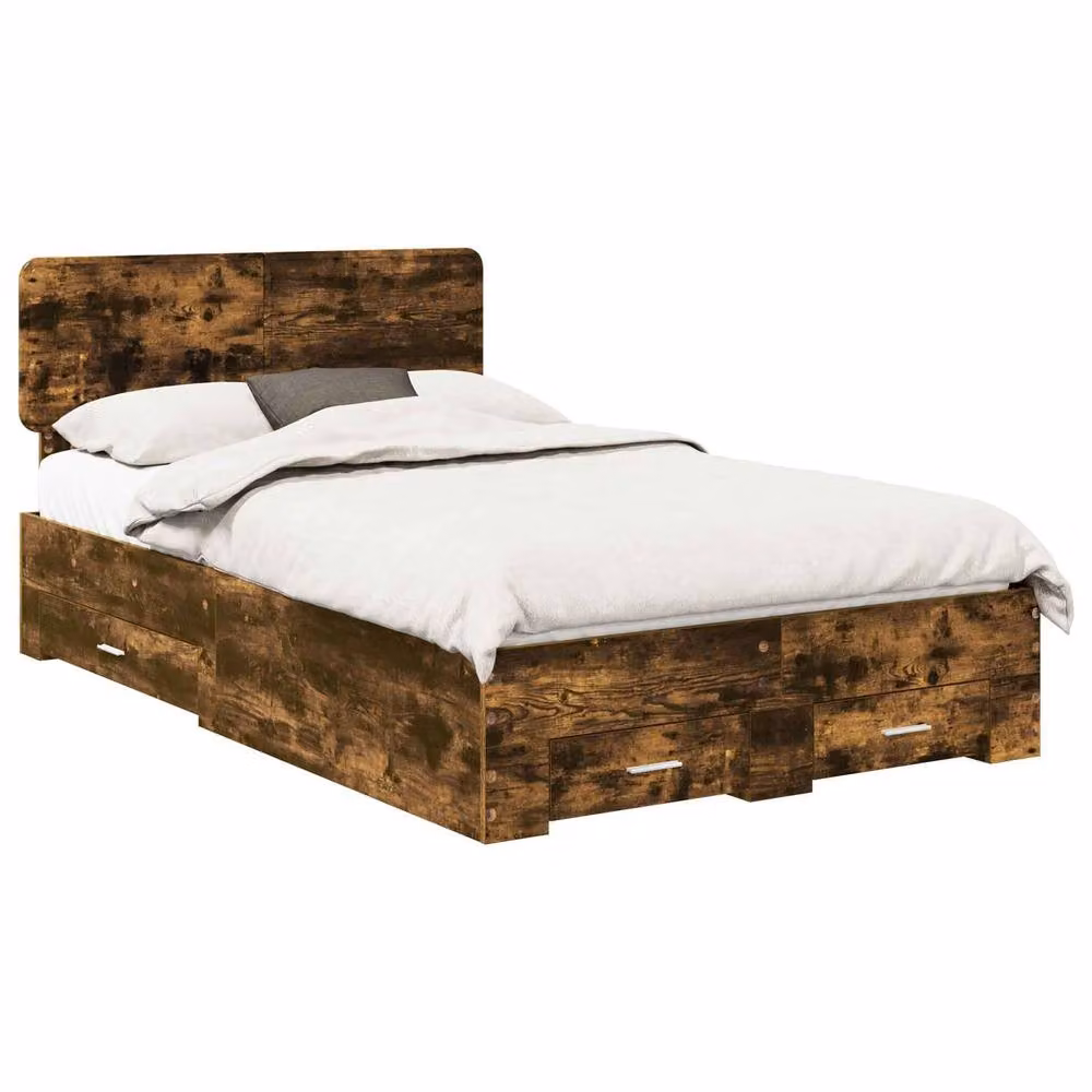 Berkfield Home Bed Frame with Drawers in Smoked Oak Brown, Engineered Wood, W: 135 cm x L: 190 cm – 2