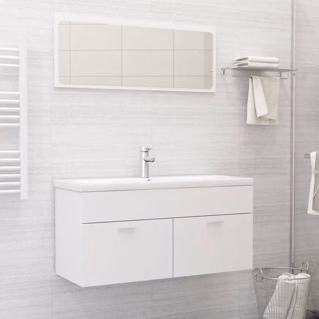 Berkfield Home White Matt Bathroom Sink Cabinet with Built-in Basin, W/D/H: 100 x 46 x 38.5 cm