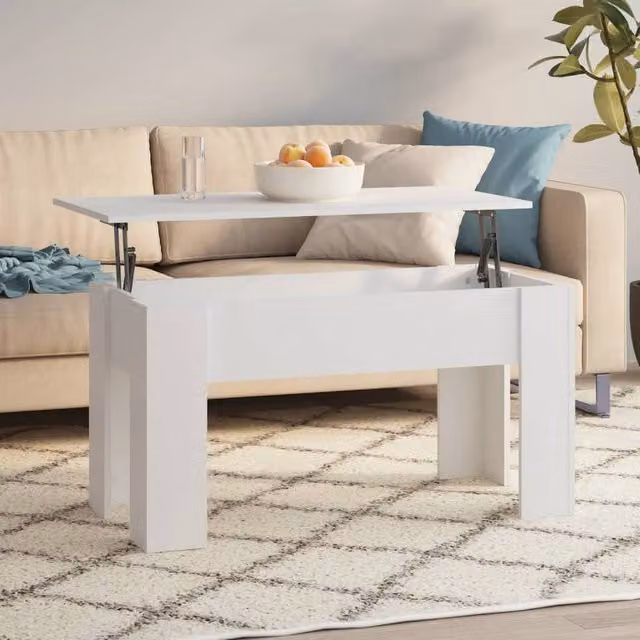 Berkfield Home White Modern Coffee Table with Lift Mechanism, W: 101 cm, D: 49 cm, H: 52 cm – 1