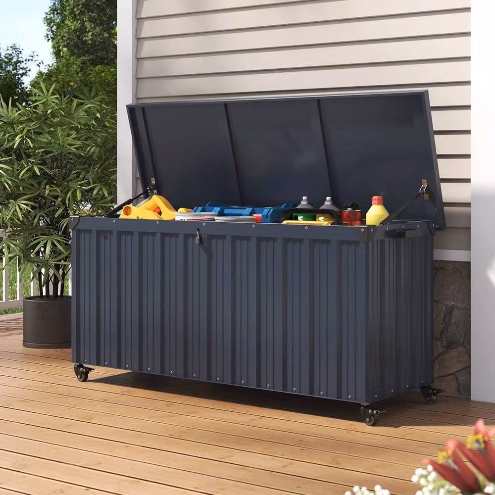 EONLION 550L Outdoor Metal Garden Utility Storage Box with Wheels in Black W/D/H: 100 x 100 x 100 cm – 3