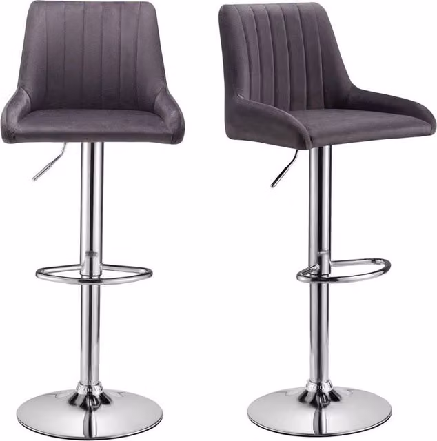 FLAVORA Grey Velvet Gas Lift Bar Stools Set of 2 – 1