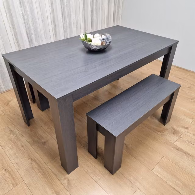Kosy Koala Modern Rectangular Dining Table and 2 Benches Set in Anthracite Grey