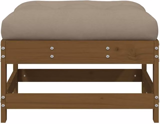 Berkfield Home Beautiful Garden Footstool with Cushion in Honey Brown Solid Pine Wood, W/D/H: 62.0 x 62.0 x 32.0 cm – 1
