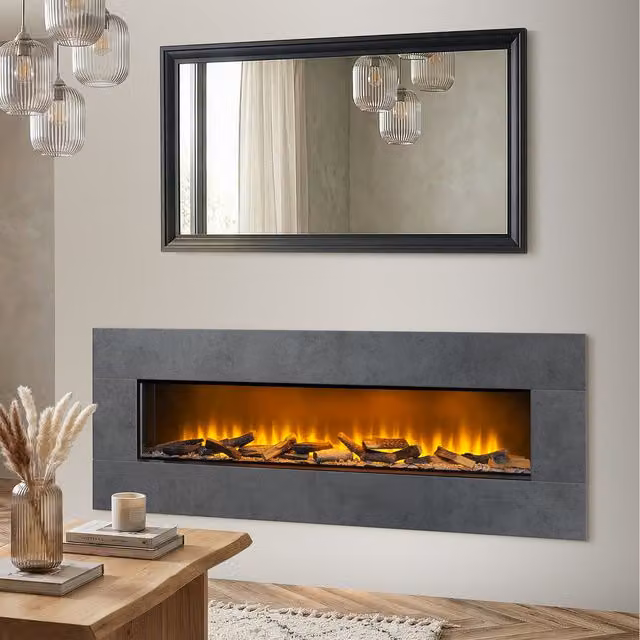Acantha Pinnacle Fully Inset Electric Media Wall Fire in Grey Slate Effect