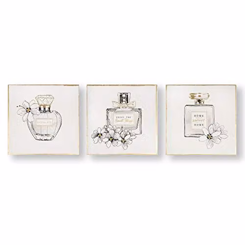 Art for the Home Pretty Perfume Bottles Set of 3 Beige and Gold Canvas Wall Art – 2