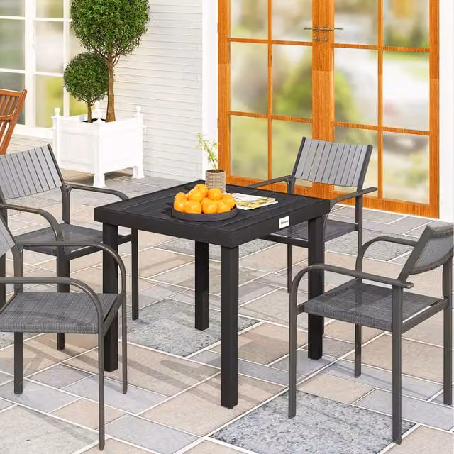 Outsunny Black Garden Dining Table for 4 with Aluminium Legs, Diameter: 78 cm