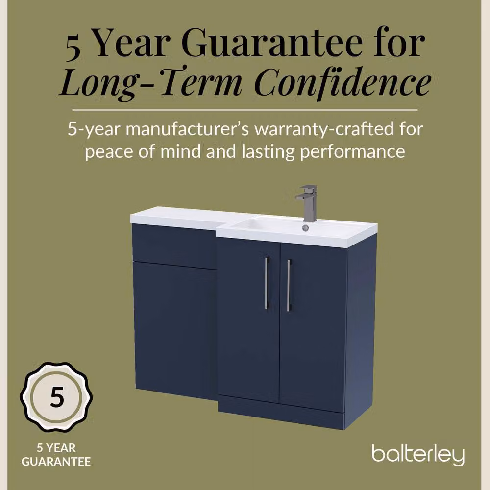 Balterley Modern Blue Right-Hand Vanity and WC Unit Combination with Brushed Pewter Details, W: 110 cm, H: 84 cm – 4