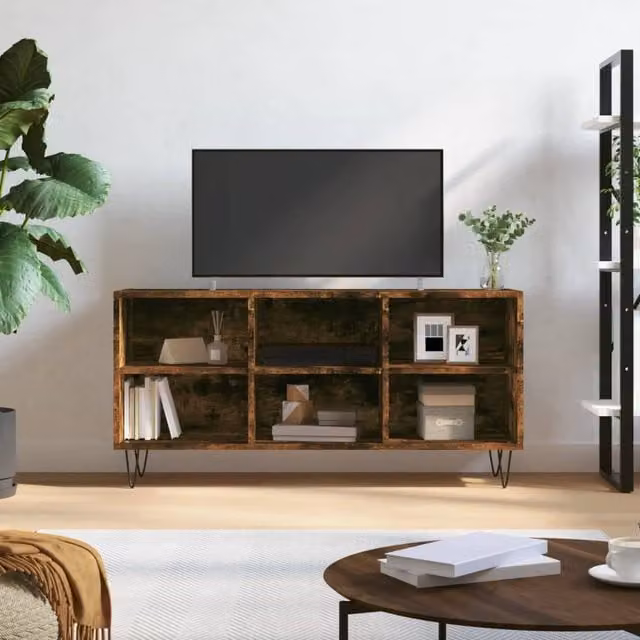 Berkfield Home TV Cabinet in Smoked Oak Brown, W/D/H: 103.5 x 30 x 50 cm