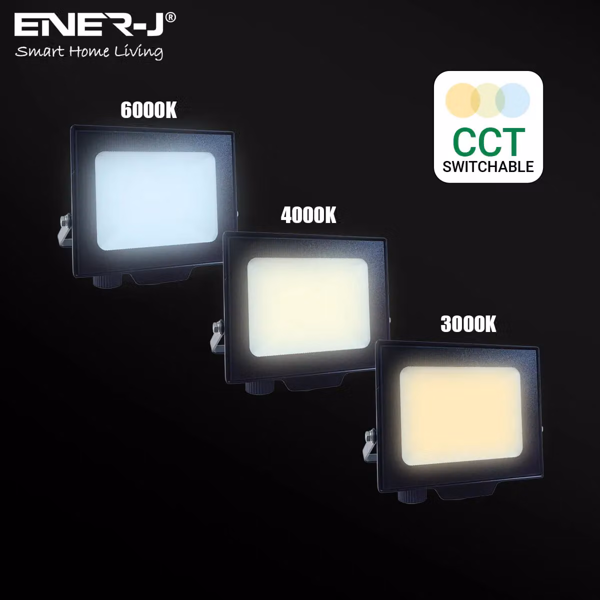 ENER-J 30W LED Floodlight, CCT Switchable, IP65 Weatherproof, 2700 Lumens, White – 7