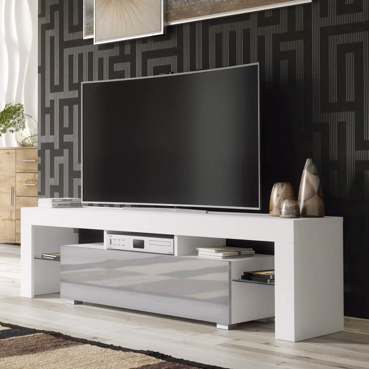 Creative Furniture Modern Glossy TV Unit in White with Grey Doors, W: 160 cm, H: 45 cm, D: 35 cm – 5