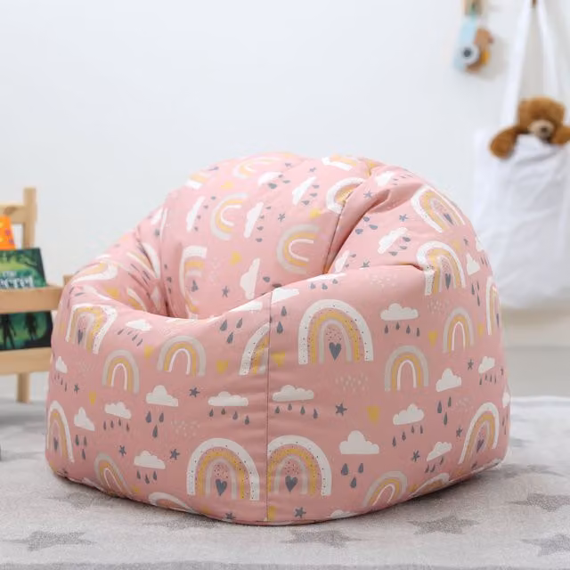 icon Kids Rainbow Bean Bag Chair for Children in Pink Multicolour Abstract Fabric