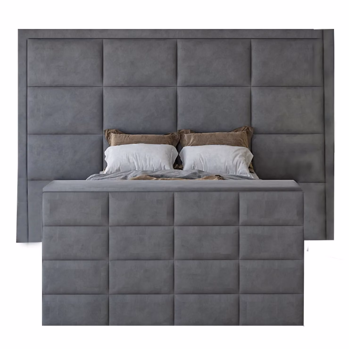 HOB Furniture Block Upholstered TV Bed Frame in Dark Grey French Velvet, Super King Size (200 x 200 cm) – 3