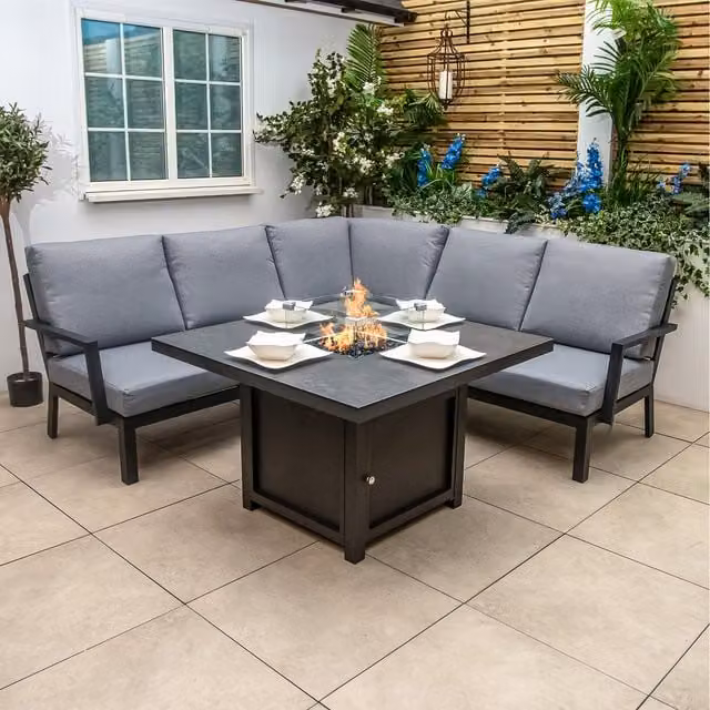 Bracken Outdoors Miami Aluminium Compact Corner Set with Gas Fire Pit Table in Anthracite Grey