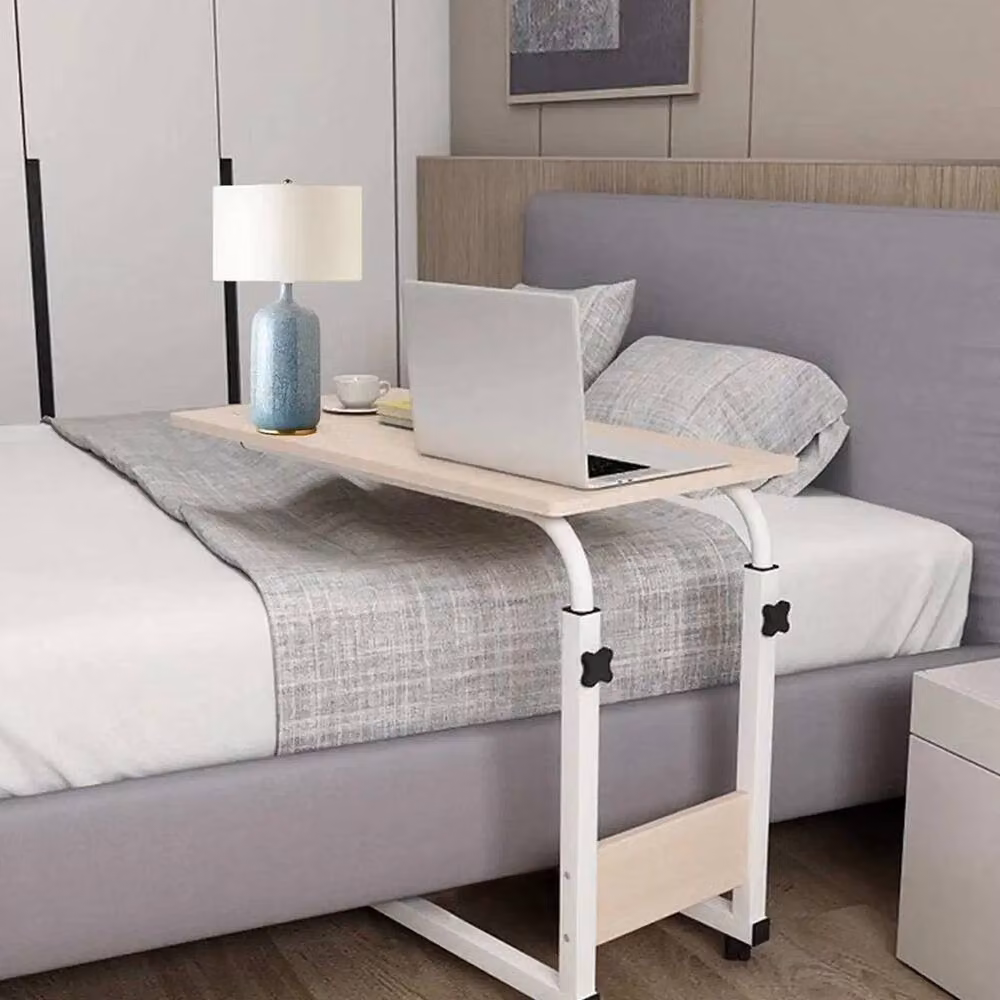 NESTLUNE Height Adjustable Foldable Mobile Over Bed Table in Beige, W/D: 100 x 100 cm – 5