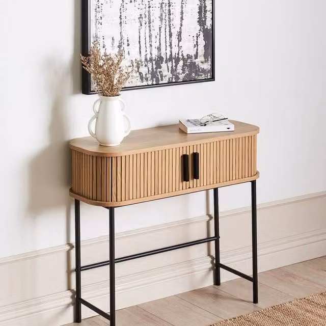 Wyld and Coco Retro Console Table in Light Brown and Black