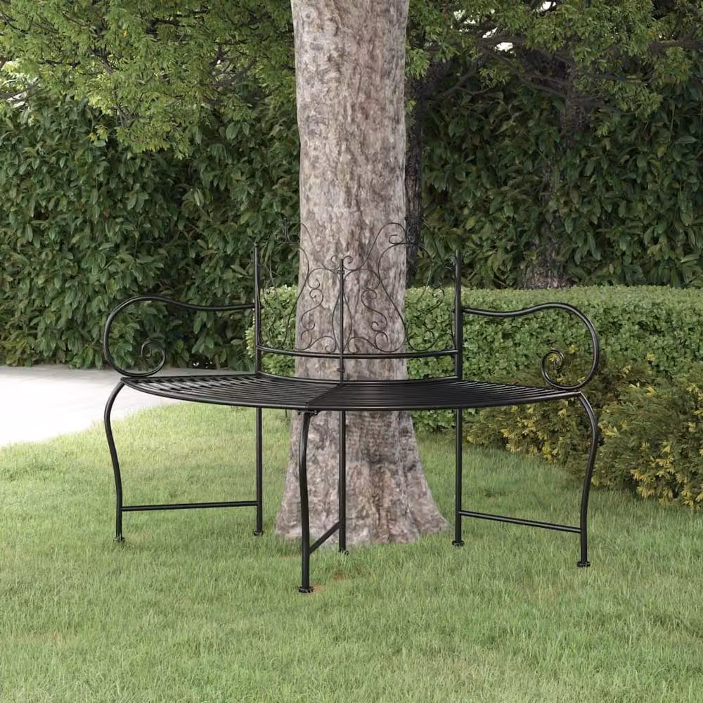 Berkfield Home Classic Tree Bench in Matt Black Metal, Width: 150 cm – 2