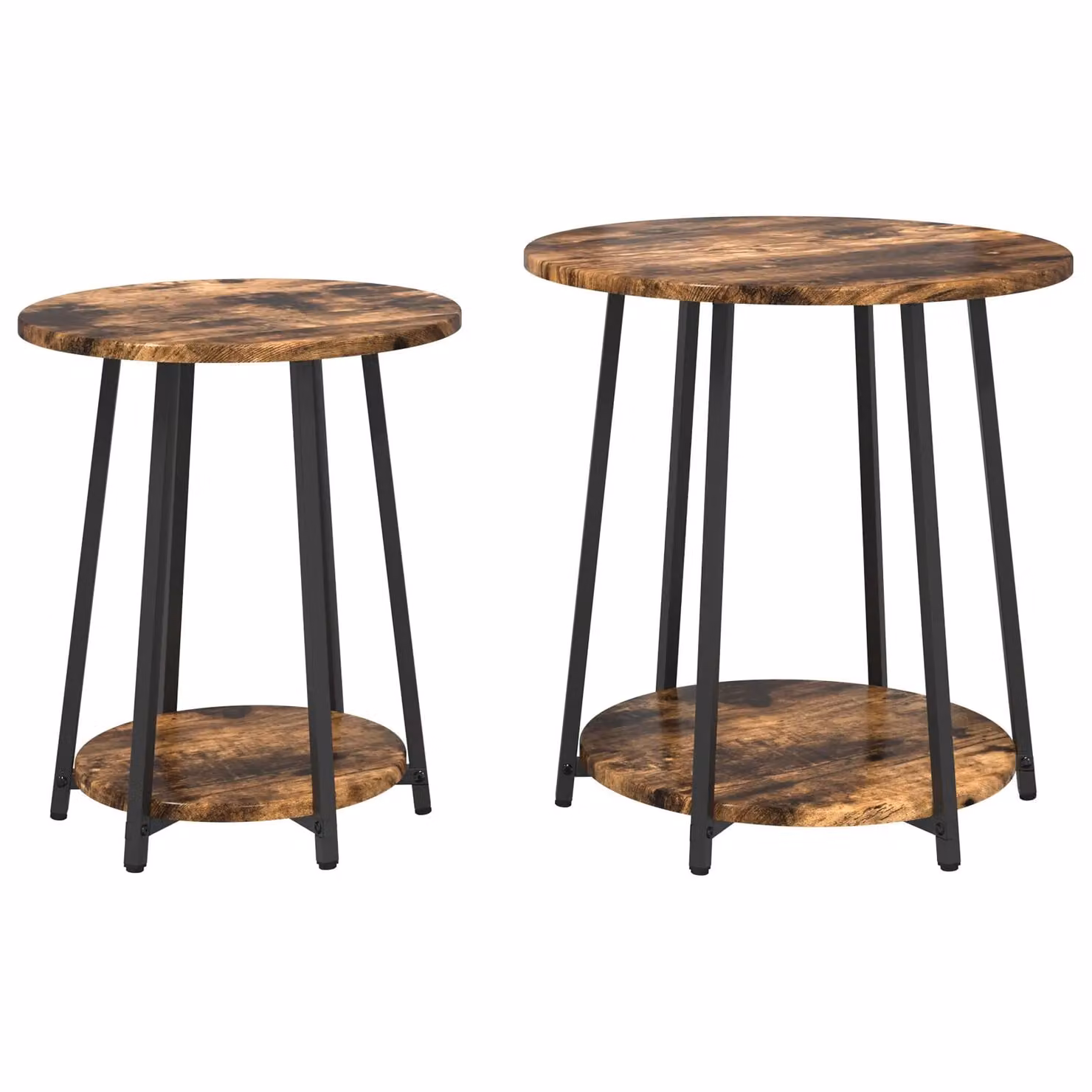 Berkfield Home Set of 2 Round Nested Side Tables in Smoked Oak and Brown Metal – 2