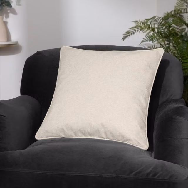 Furn Square Linen and Polyester Cushion in Beige and White, W/D/H: 45 x 45 x 45 cm – 3