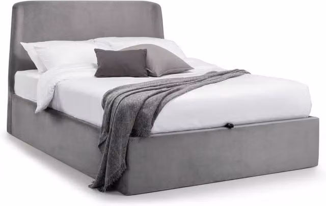 Cheshire Nectarine Grey Velvet Upholstered Ottoman Storage Bed with Lift Up Base, Double (W: 135 cm, L: 200 cm, H: 140 cm)