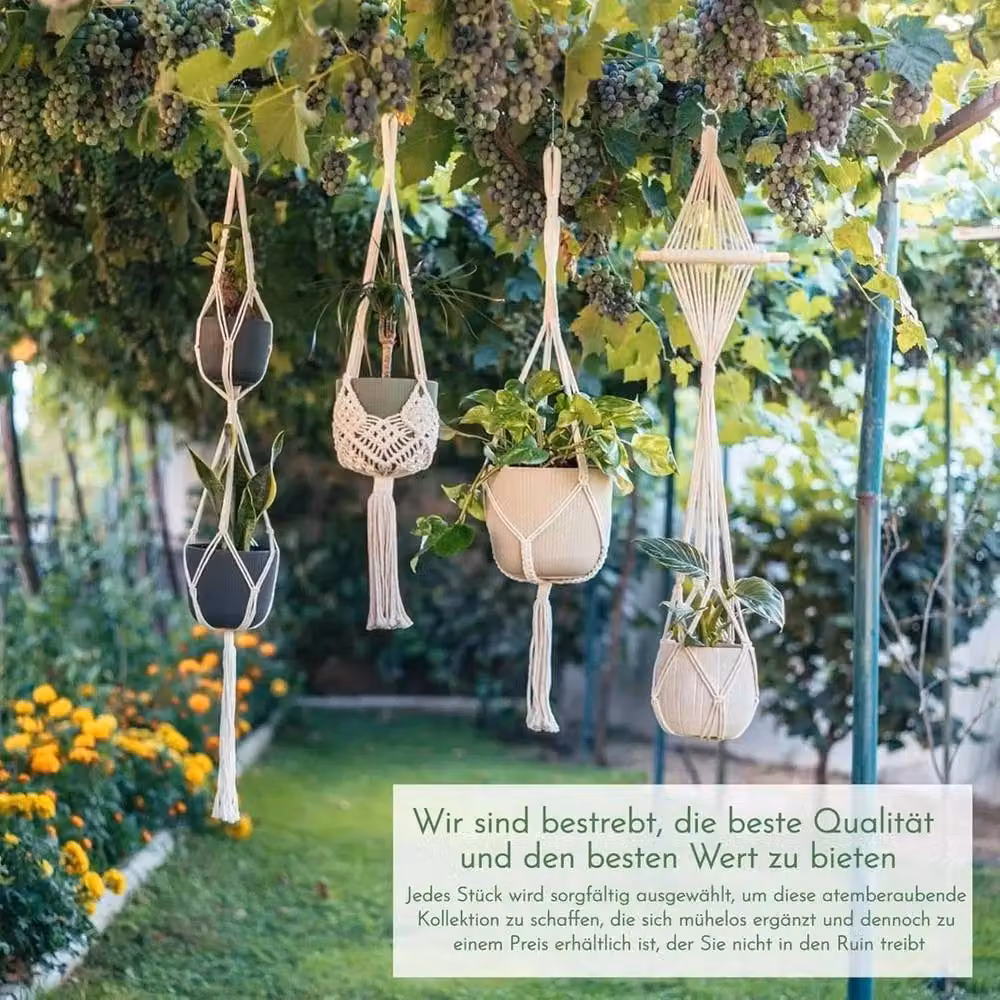 Kelvenix 4-Piece Boho Macrame Plant Hangers in Beige – 3