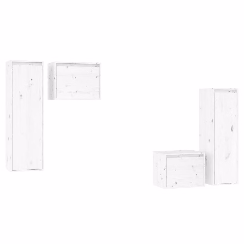 Berkfield Home White Solid Wood Pine TV Cabinets, 4 Piece Set – 2