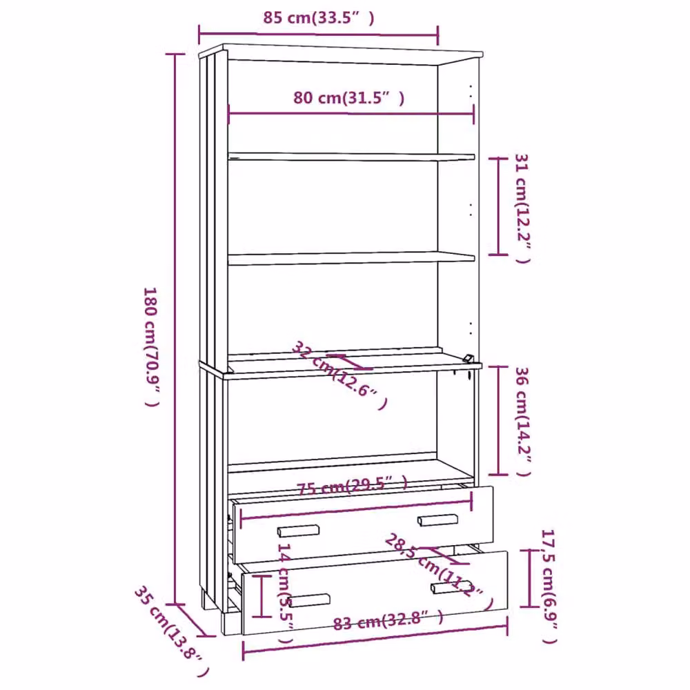 Berkfield Home HAMAR Highboard in Light Grey Solid Wood and MDF, W/D/H: 180 x 35 x 85 cm – 4