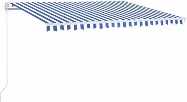 Berkfield Home Manual Retractable Folding Arm Awning in Blue and White Striped Polyester, W: 400 cm, D: 350 cm – 1