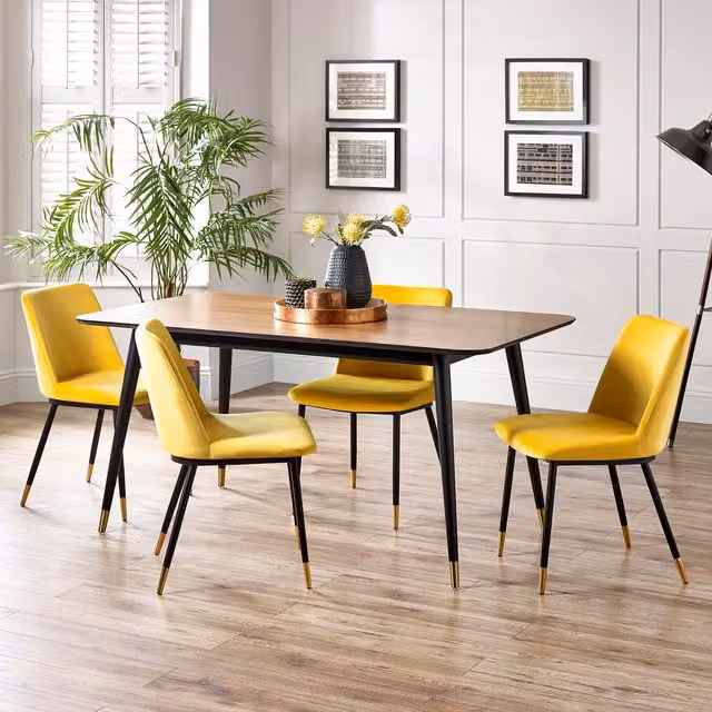 Julian Bowen Findlay Rectangular Table and Delaunay Chairs Set in Walnut and Yellow