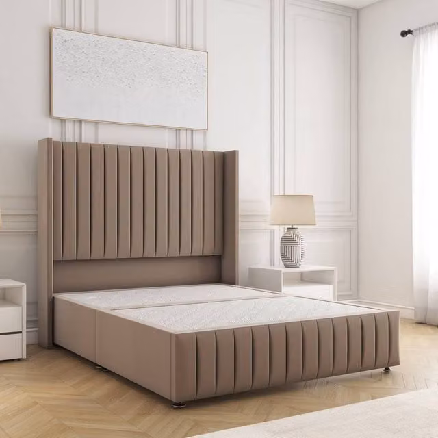 BSSPOKE Luna Plush Velvet Divan Bed with 54 inch Headboard in Bronze, Super King, W/D/H: 200 x 200 cm