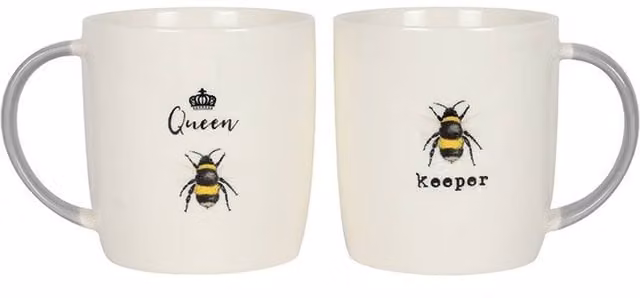 KDMK Queen Bee and Bee Keeper Mug Set for Couples, White, Set of 2