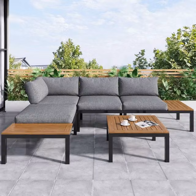 HomeTouch 4 Seater Outdoor Lounge Set with Coffee Table in Grey and Beige – 1