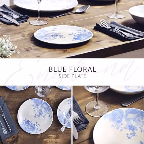 Wade Albert White and Blue Floral Ceramic Side Plate, Diameter: 22.75 cm – 5