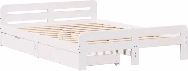 Berkfield Home Solid Wood Pine Full Bed Frame in White, W/D/H: 140 x 190 cm