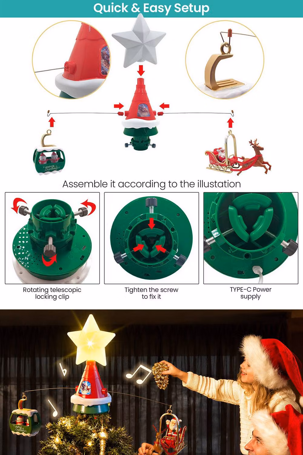Neel Blue Animated Christmas Tree Topper with Rotating LED Star Light – 6