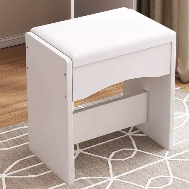SPETLEK Mondeer White Dressing Table Stool with Padded Synthetic Leather Cushion – 1