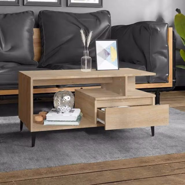 Berkfield Home Elegant Sonoma Oak Coffee Table in Natural, W/D/H: 90 x 49 x 45 cm