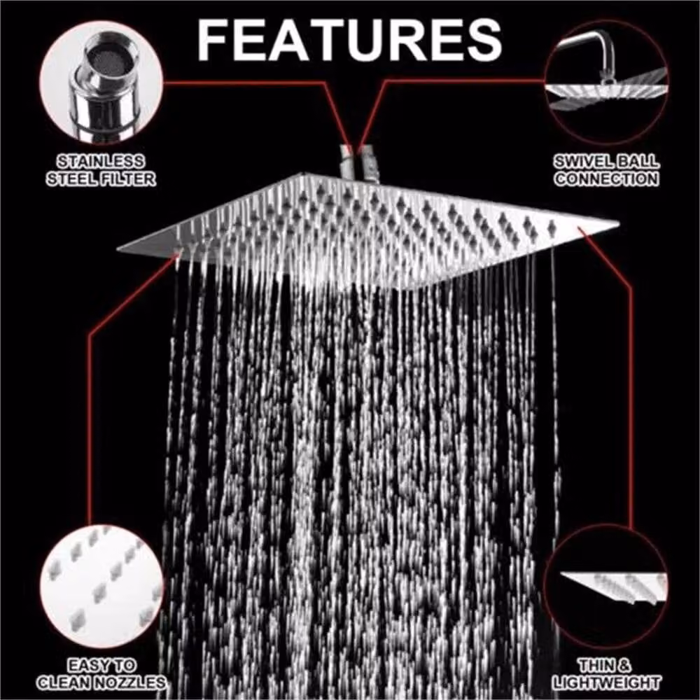 Kelvenix Square Rainfall Overhead Shower Head in Silver Chrome with Anti-Limescale Feature, W: 52 cm – 3