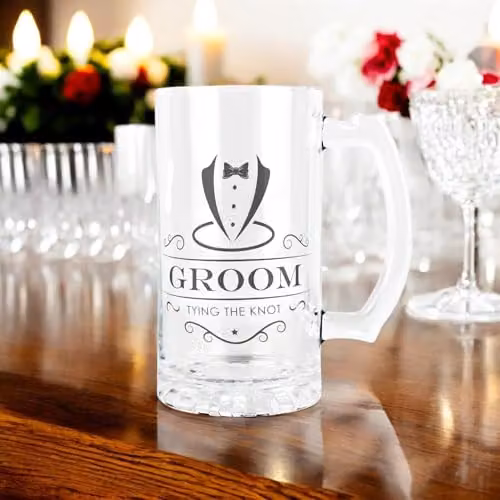 Purely Home Groom Glass Beer Stein Tankard with Handle, 450ml, Black and Transparent – 2