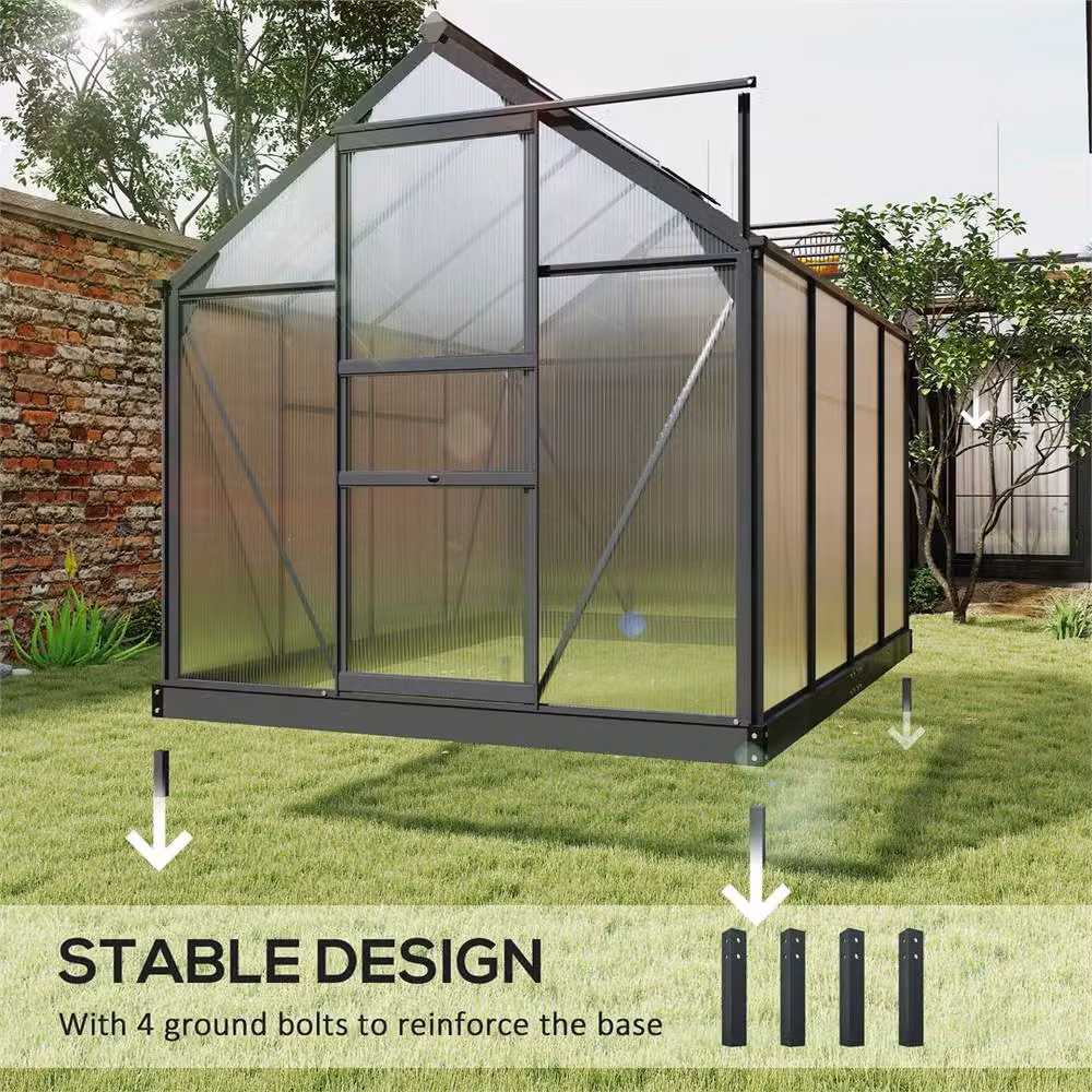 Nordara Black Polycarbonate Walk-In Greenhouse with Aluminium Frame and Sliding Door W/D/H: 100 x 60 x 100 cm – 5